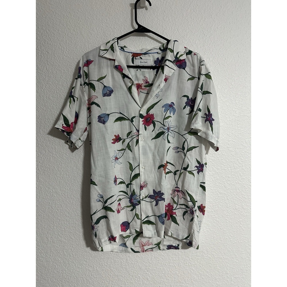 Porter and Ash Women Size M Linen Blend Floral ButtonUp Shirt Spring Lightweight